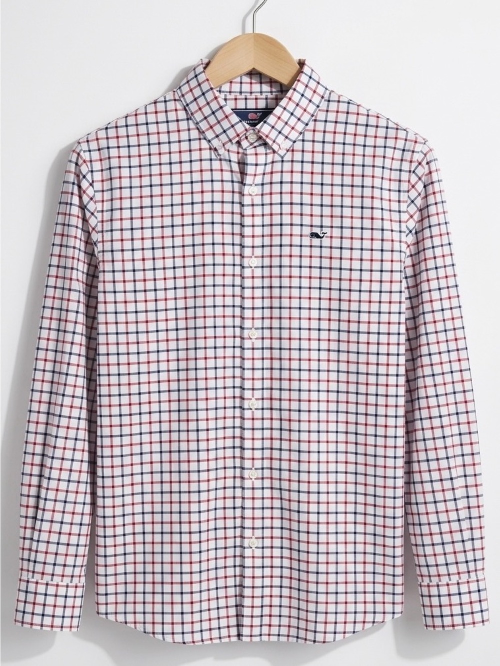 Vineyard Vines OTGWhite Button-Up Shirt with Red and Navy Windowpane Plaid NWOT